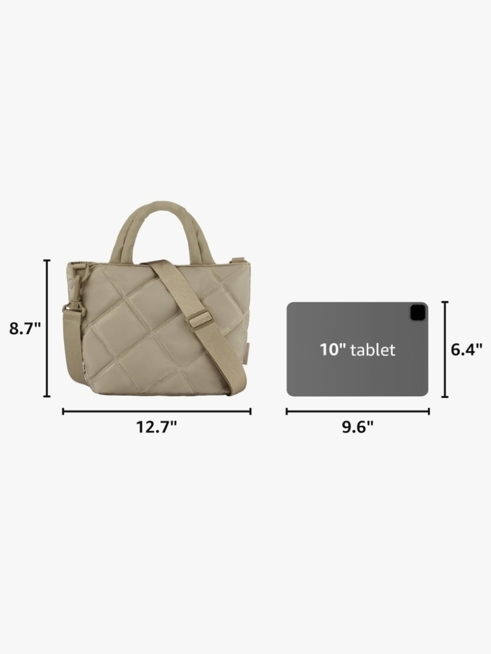 Quilted Taupe Crossbody Bag with Adjustable Strap - Picture 10 of 13